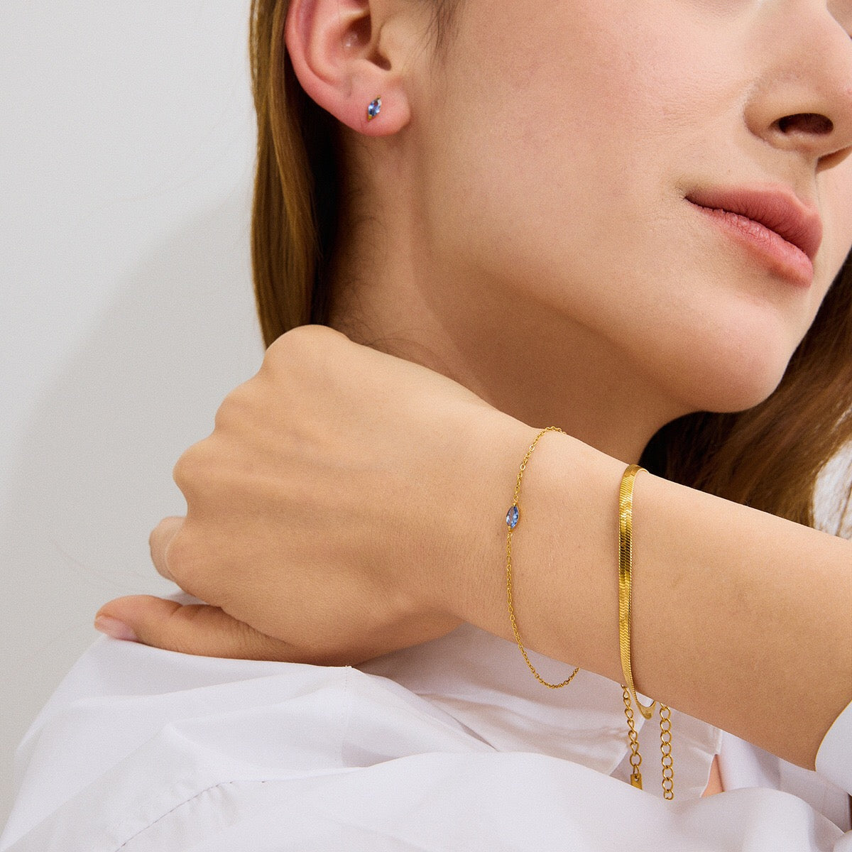 18K Gold Color Birthstone Dainty Chain Bracelet