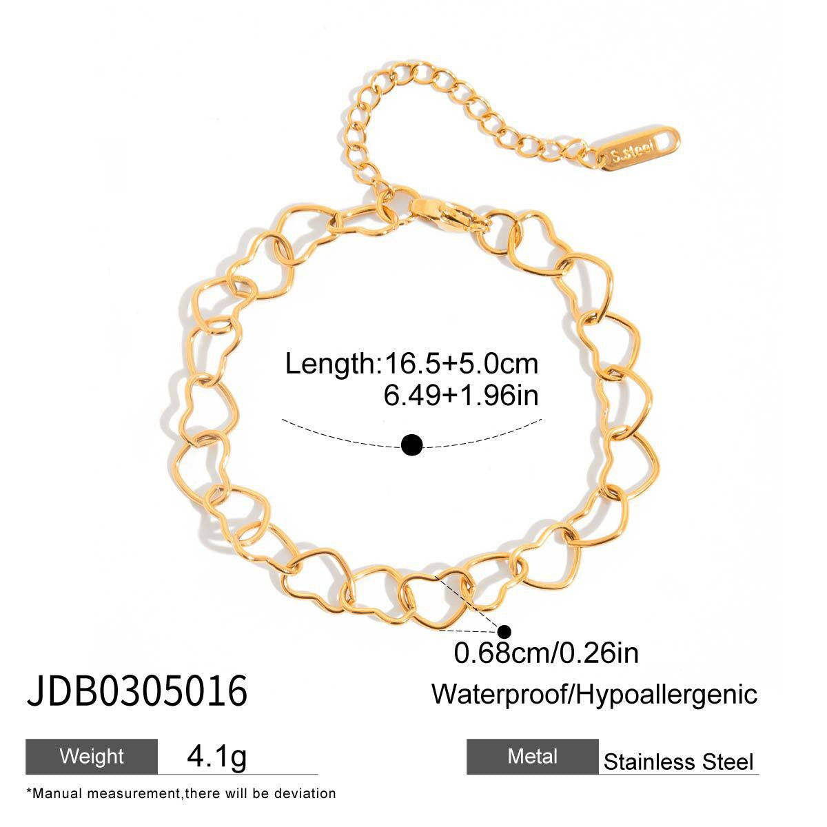 18K Gold Heart Chain Trendy Everyday Bracelet Stack