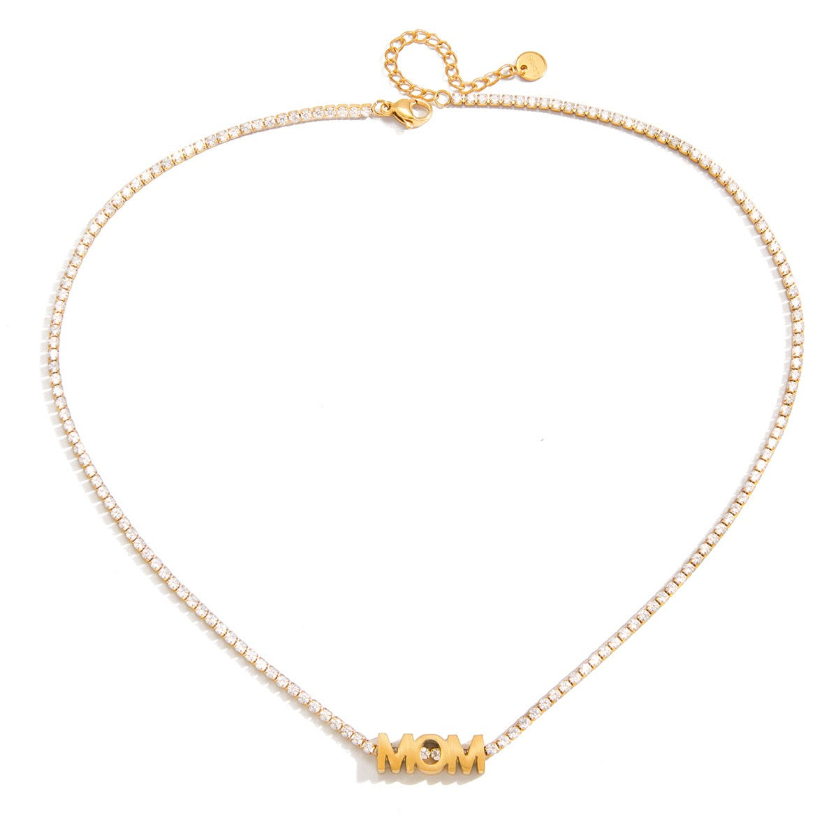 18K Gold Endless Love MOM Charm Tennis Necklace