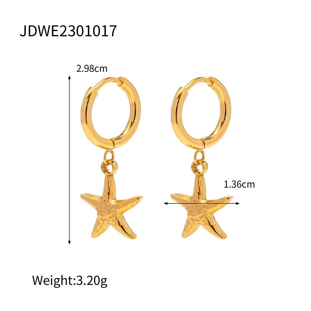 18K Gold Star Huggie Earrings with Charm