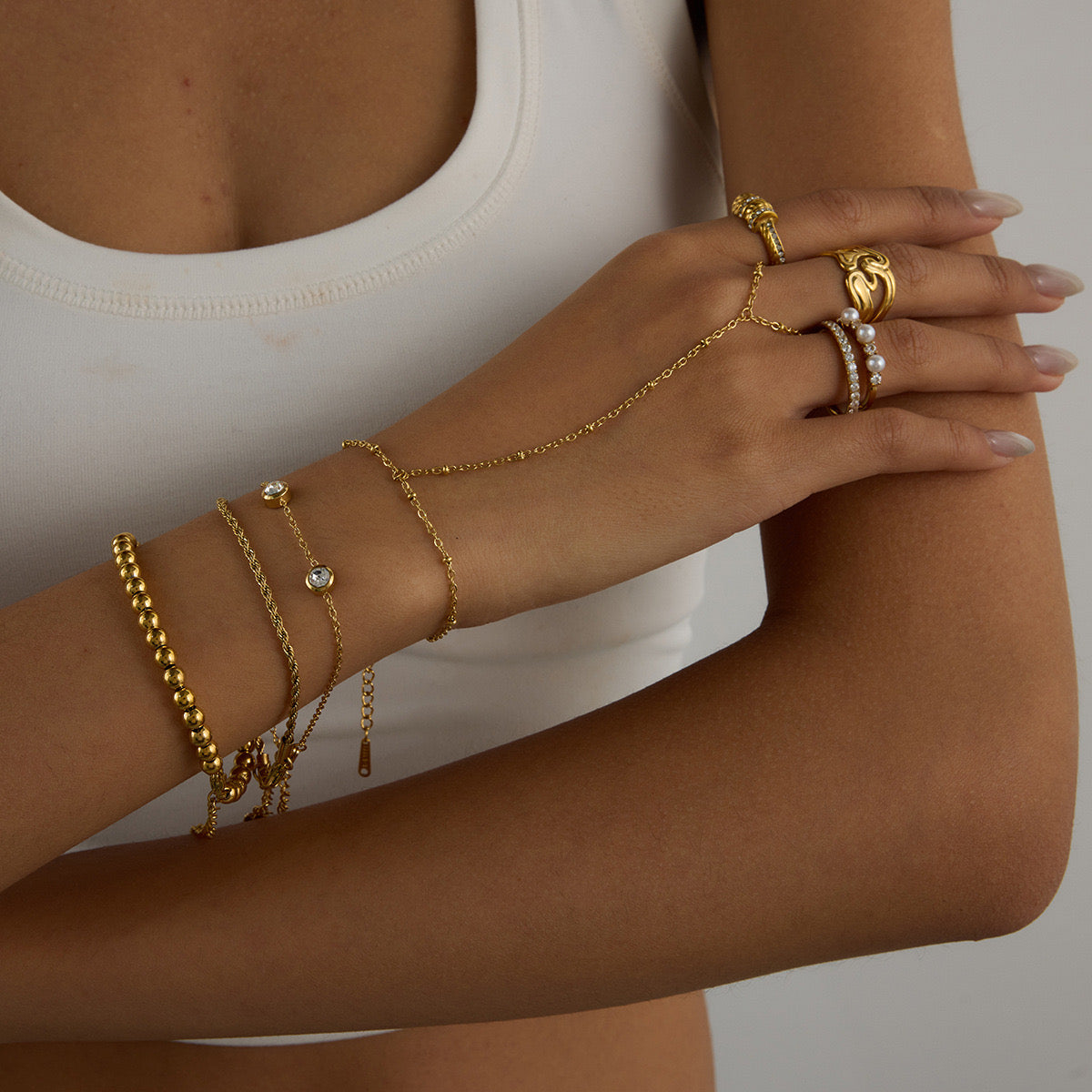 18K Gold Waterproof Minimalist Hand Chain Bracelet