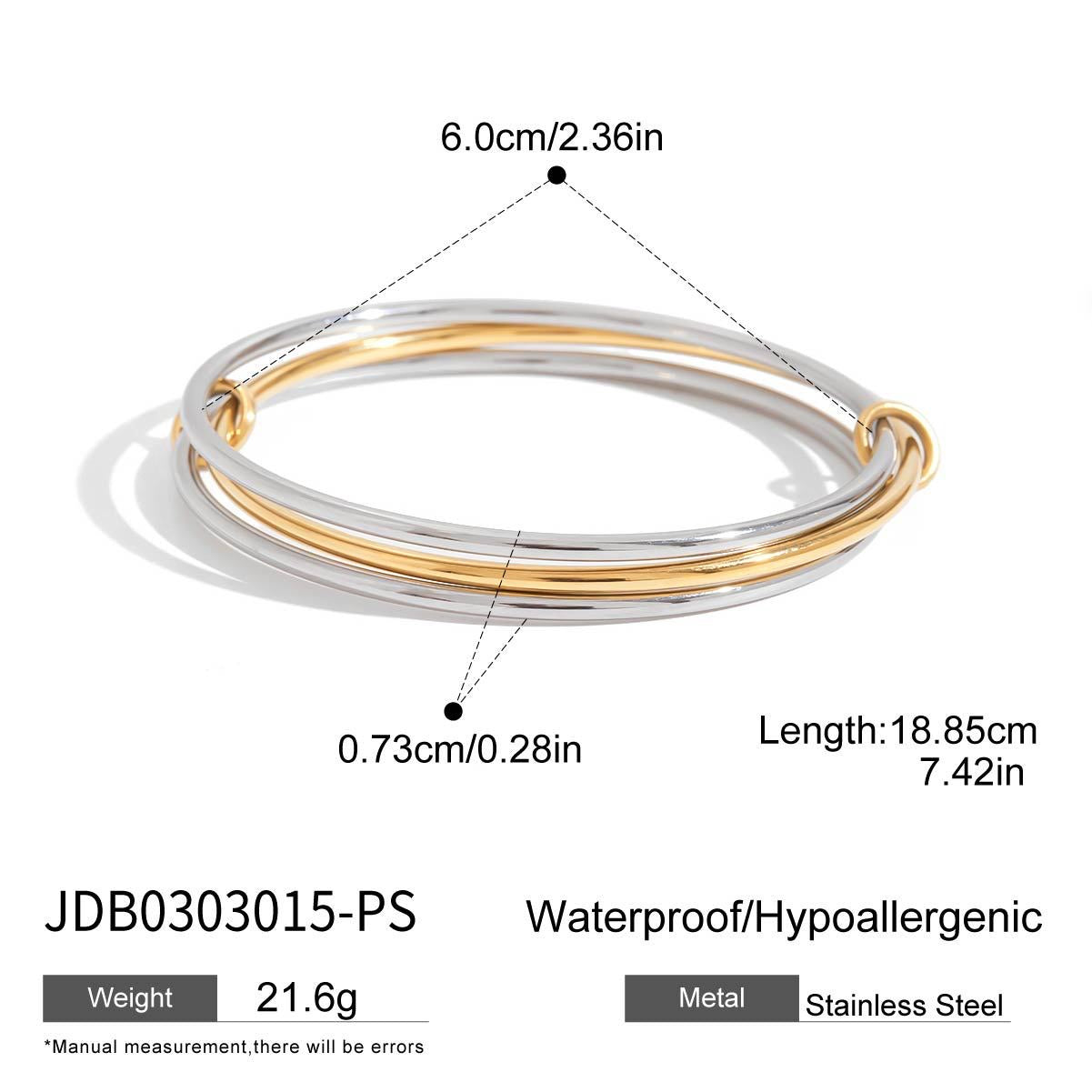 18K Gold and Silver Two Tone Connected Silm Bangle Bracelets Stack