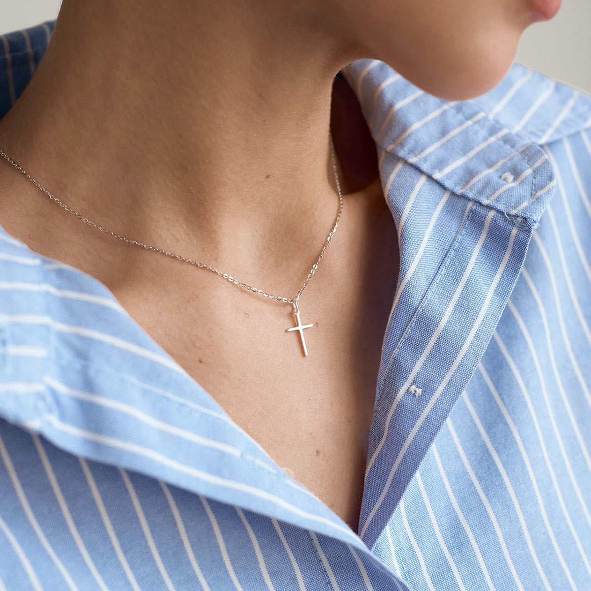 18K Gold Minimalist Cross Huggie Earrings With Charm
