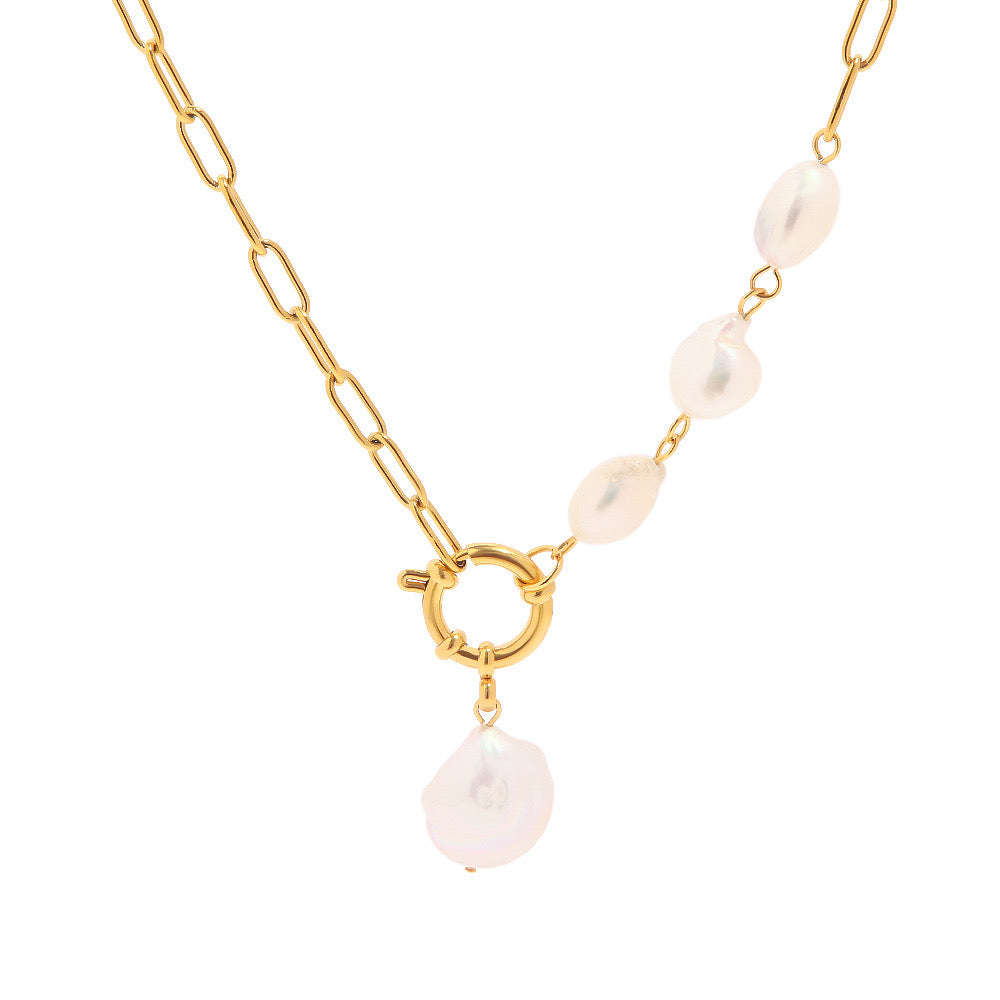 18K Gold Baroque Pearl Pendant Chunky Statement Necklace