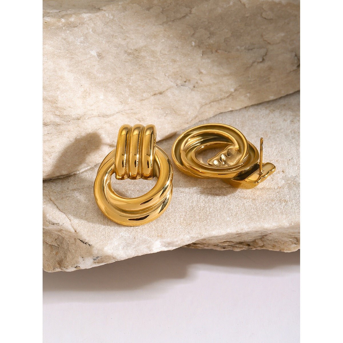 18K Gold Trendy Geometric Statement Stud Earrings
