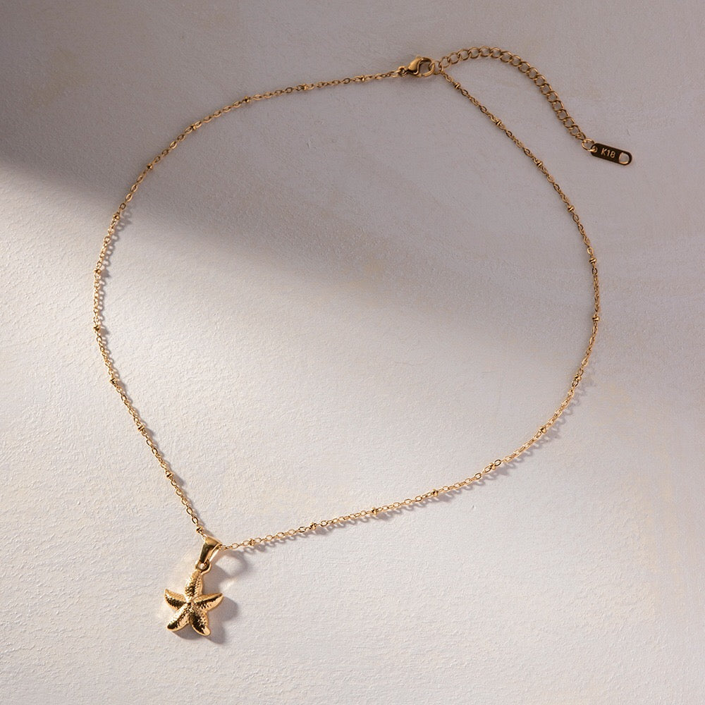 18K Gold Starfish Pendant Necklace