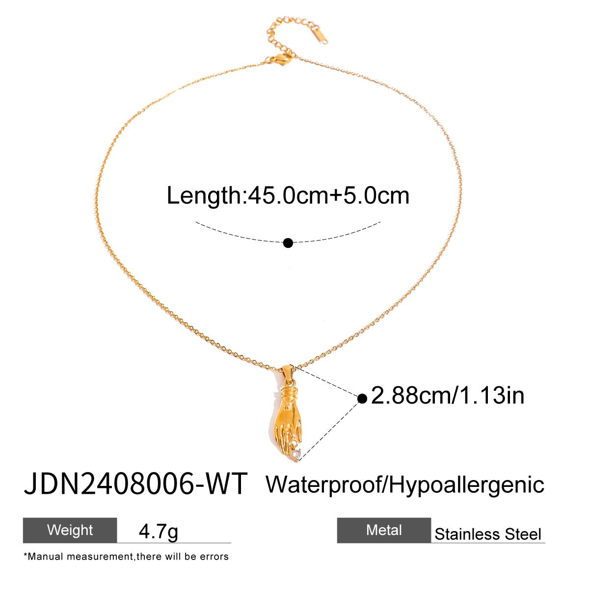 18K Gold Heart in Hand Pendant Necklace