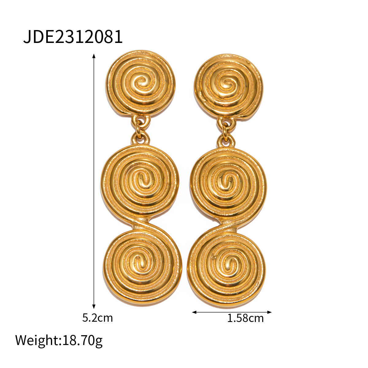 18K Gold Ocean Swirl Drop Dangle Earrings