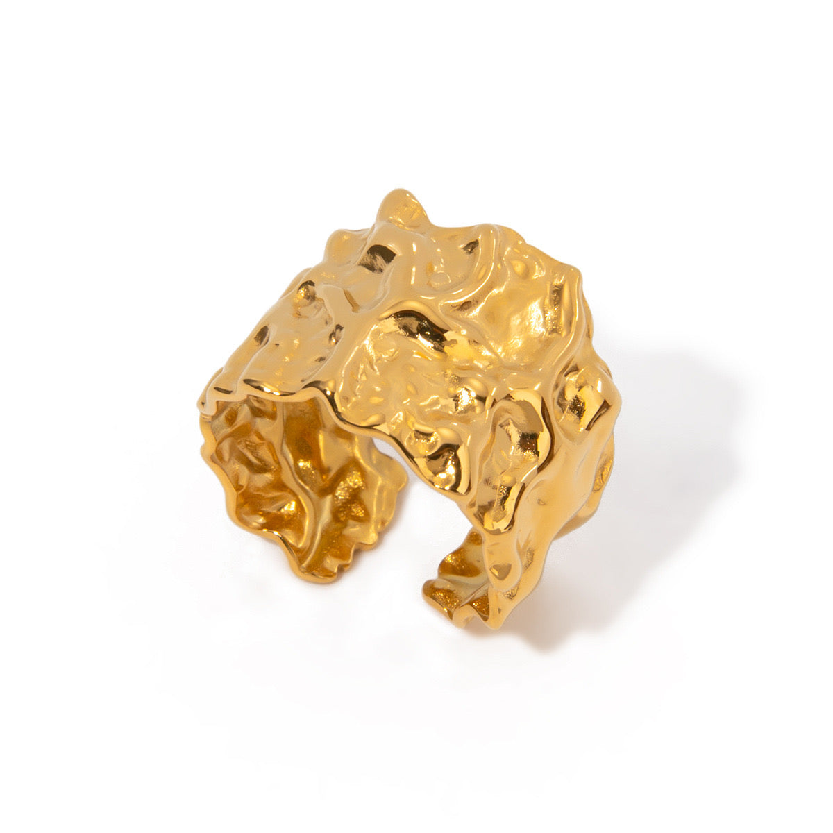 18K Gold Hammered Texture Statement Band Ring