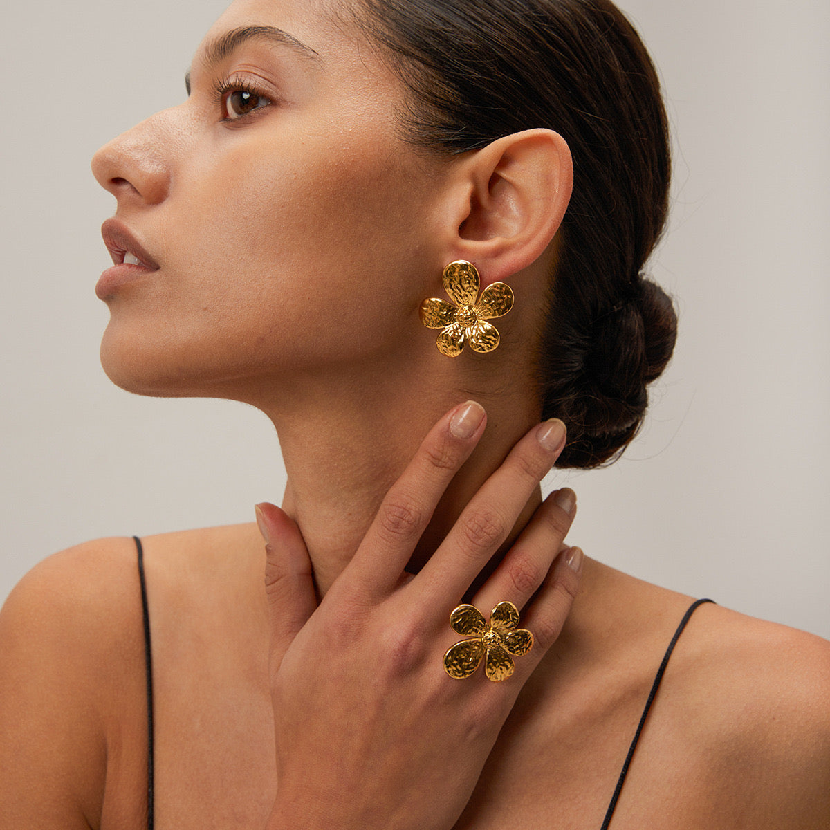 18K Gold Blooming Flower Statement Stud Earrings