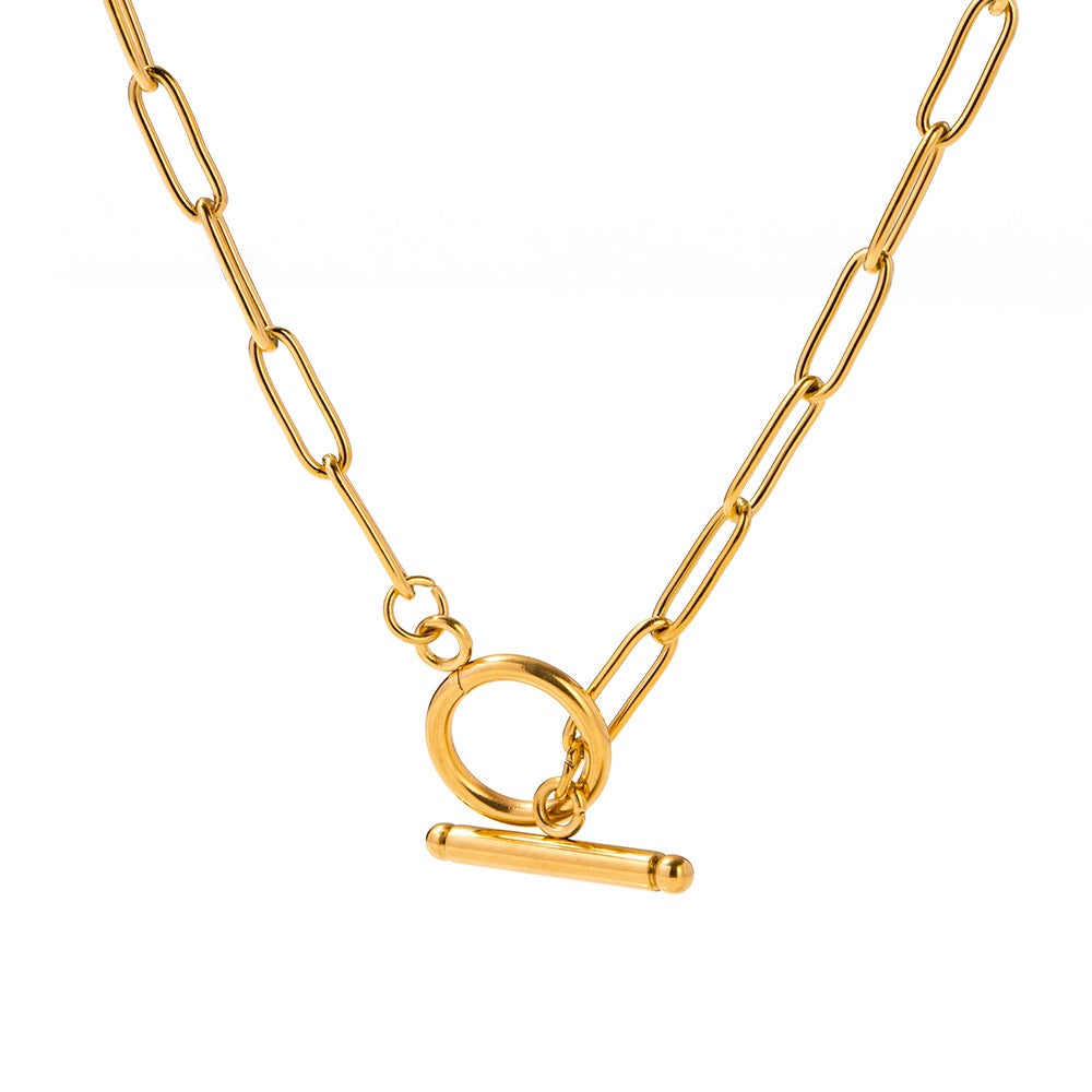 18K Gold Classic Paperclip Toggle Chain Choker Necklace