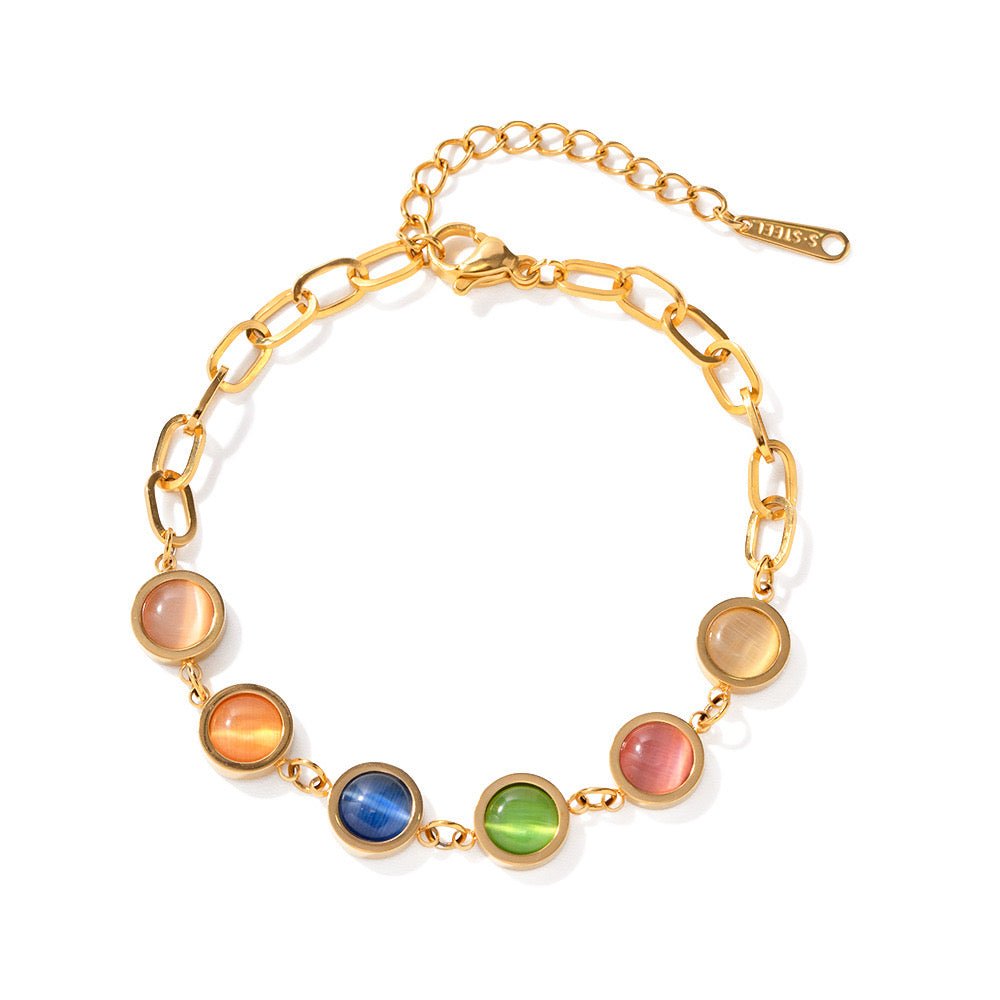 18K Gold Color Cat's Eye Gemstones Chain Bracelet