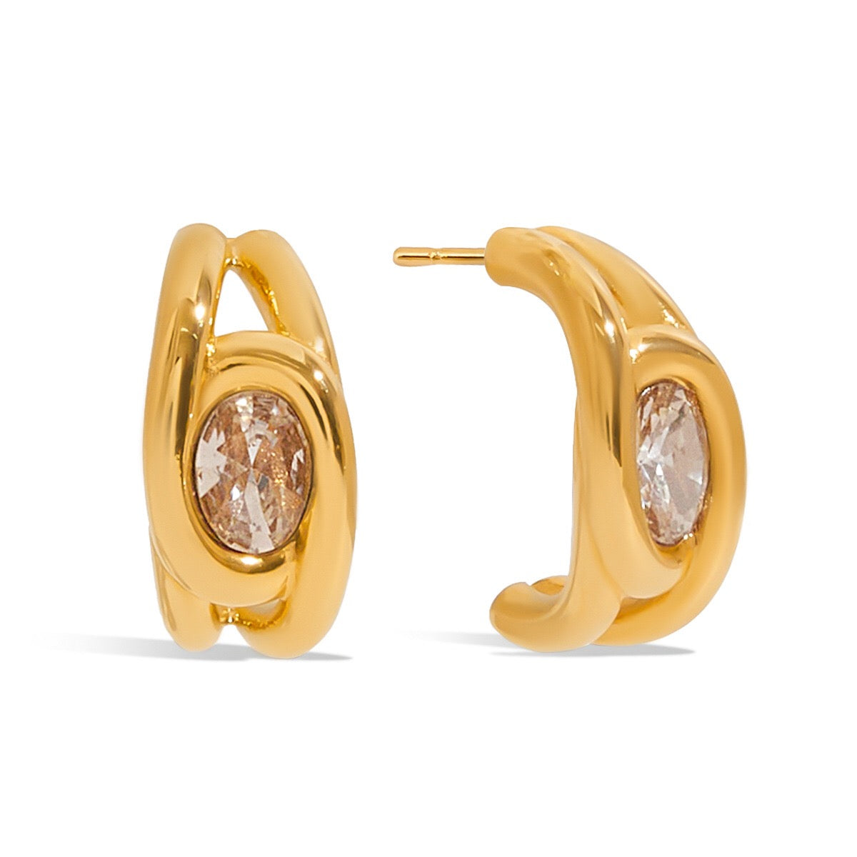18K Gold Bling Statement Huggie Earrings Ear Cuff Set