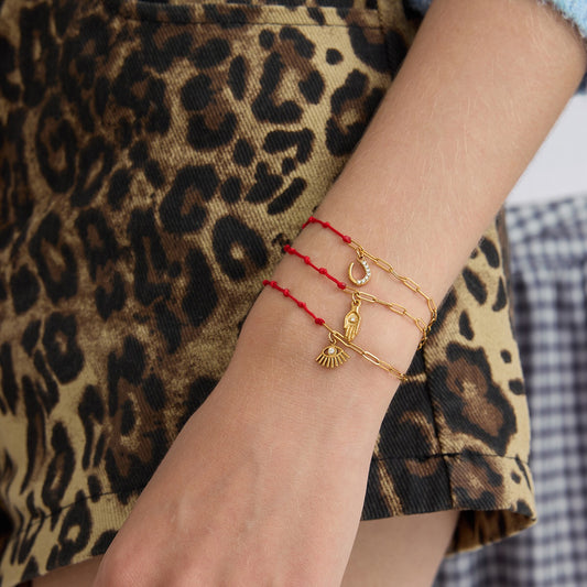 18K Gold Grace Knot Red String Lucky Charm Dainty Bracelet