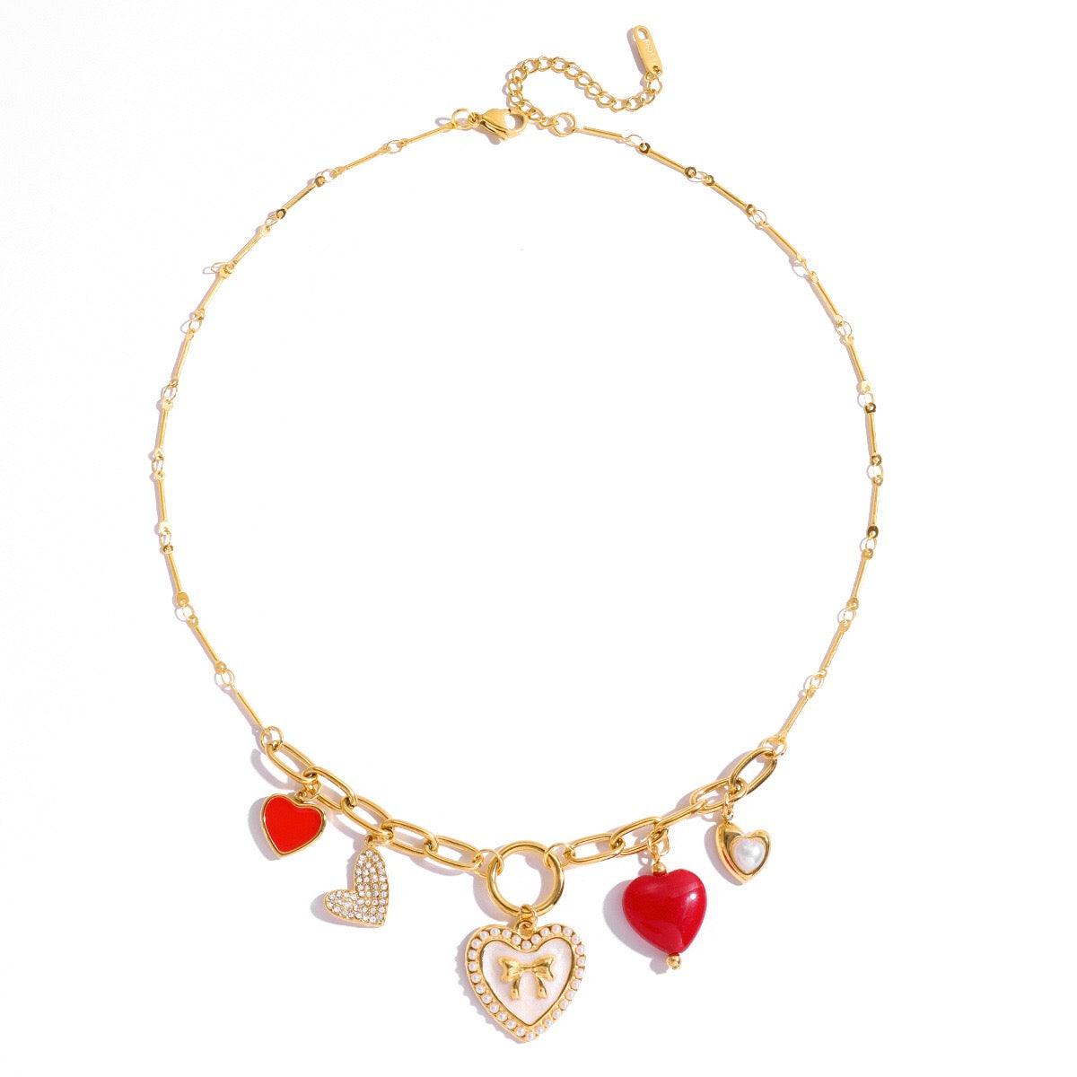18K Gold Love Rush Red Heart Statement Charm Necklace