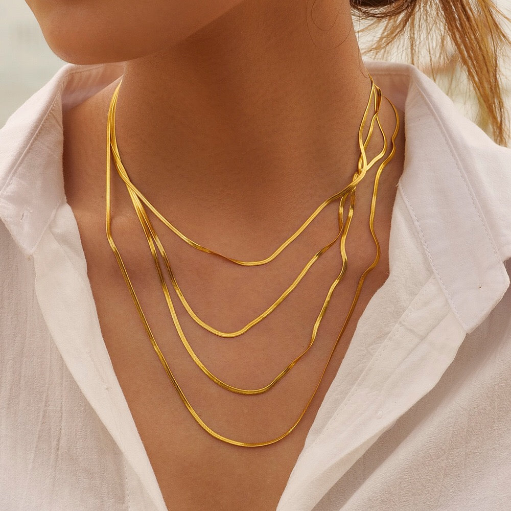 18K Gold Glowing Herringbone Snake Chain Necklace