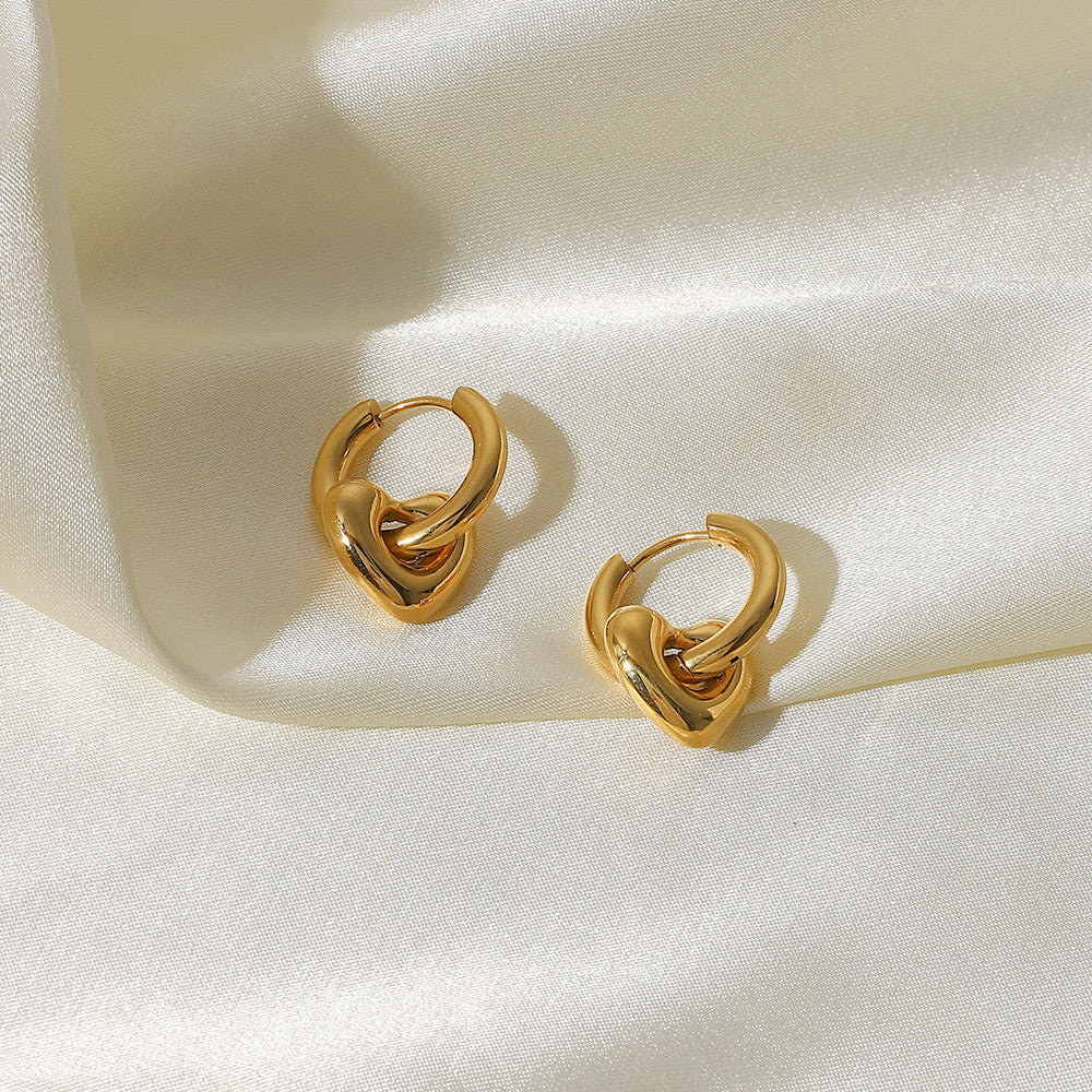 18K Gold Heart Huggie Earrings