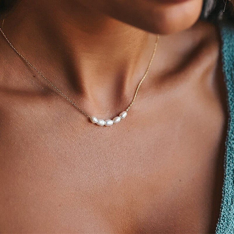 18K Gold Dainty Pearl Chain Necklace