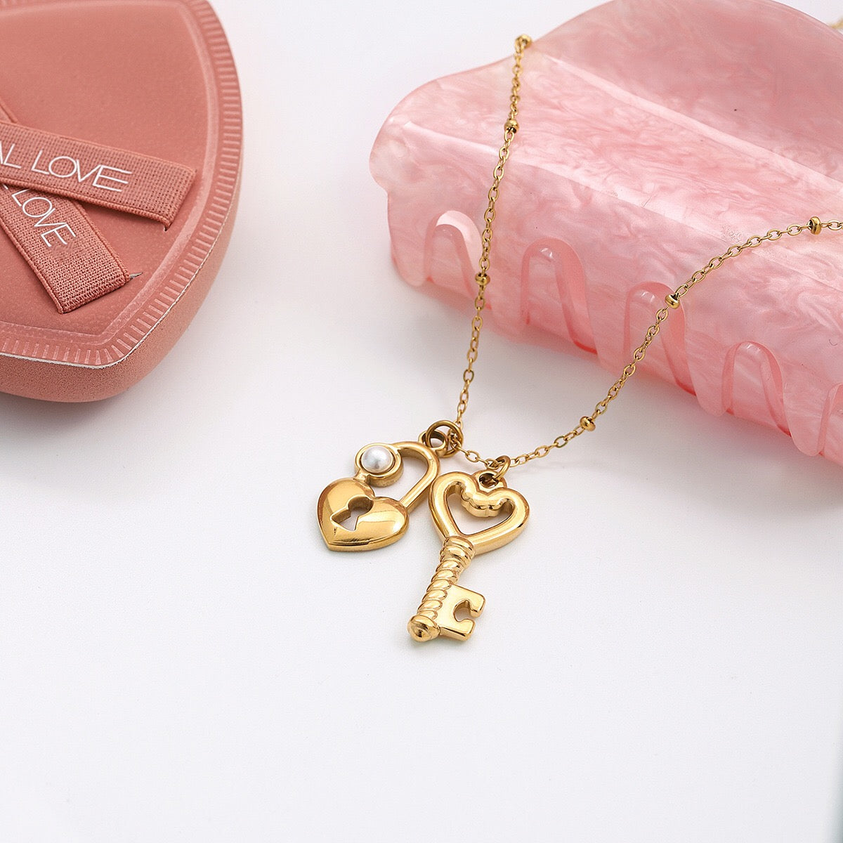 18K Gold Key to Your Heart Charm Pendant Necklace