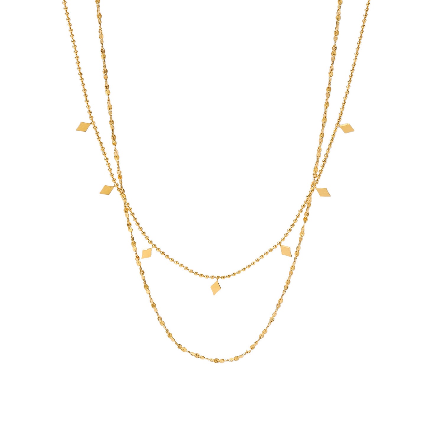 18K Gold Dainty Fringe Chain Layered Necklace