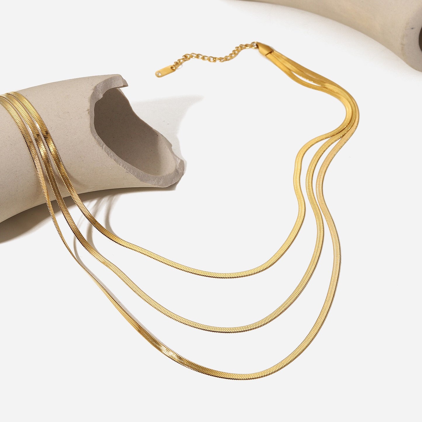18K Gold Herringbone Snake Chain Layered Necklace Set