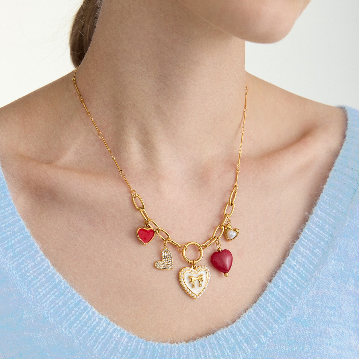 18K Gold Love Rush Red Heart Statement Charm Necklace
