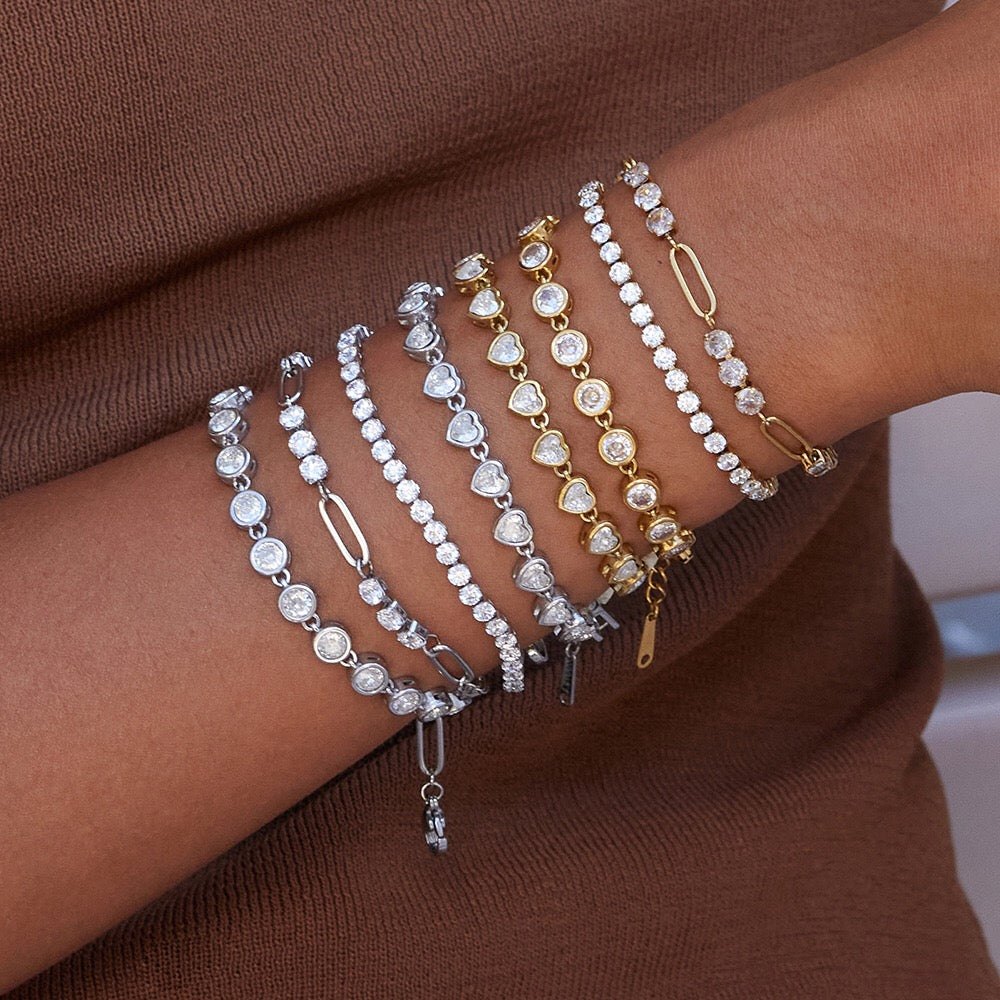 18K Gold Bejeweled Desire Heart Tennis Bracelet Stack