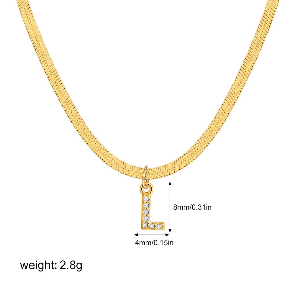 18K Gold Minimalist Glam Herringbone Chain Initial Dainty Necklace