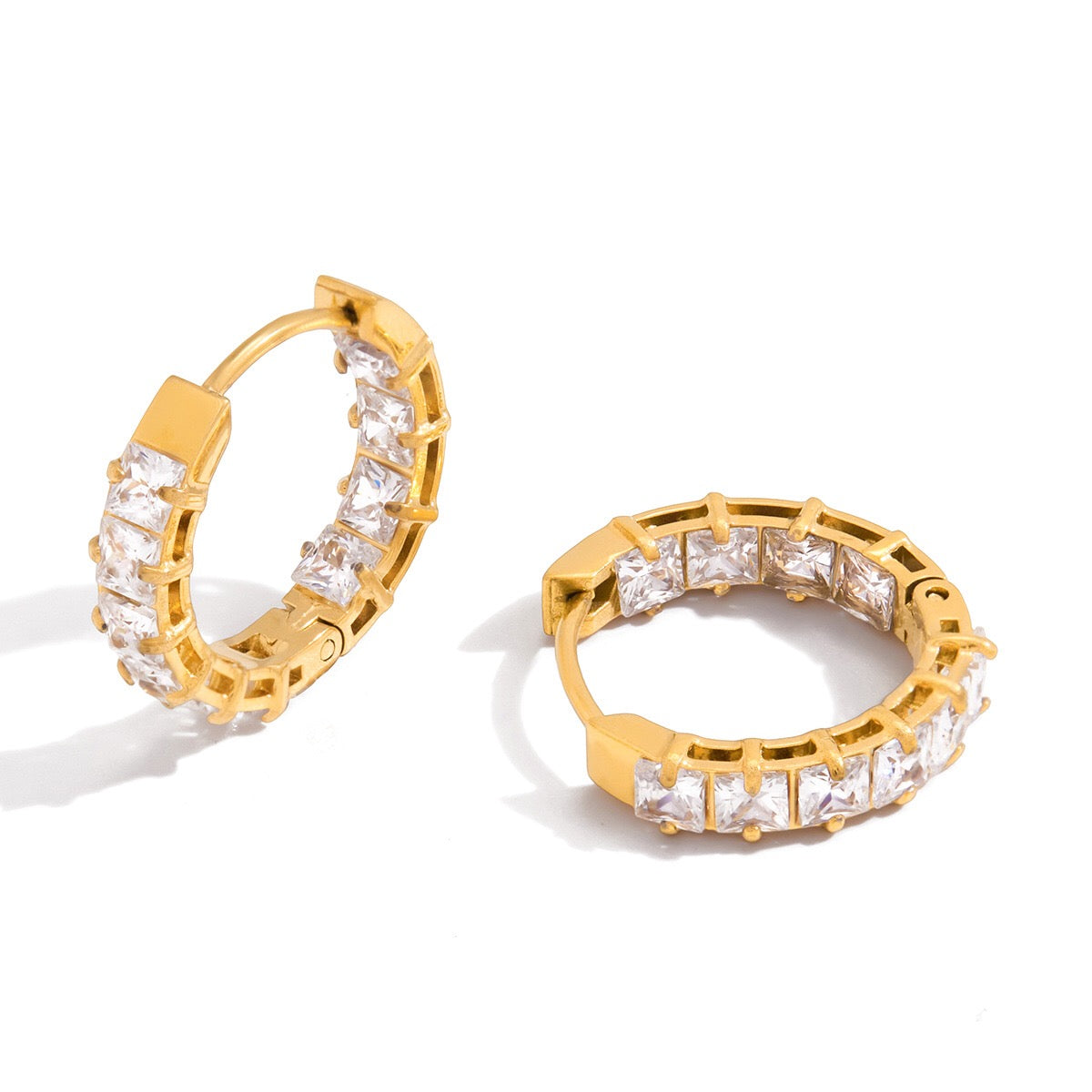 18K Gold Diamond Fever Small Hoop Huggie Earrings