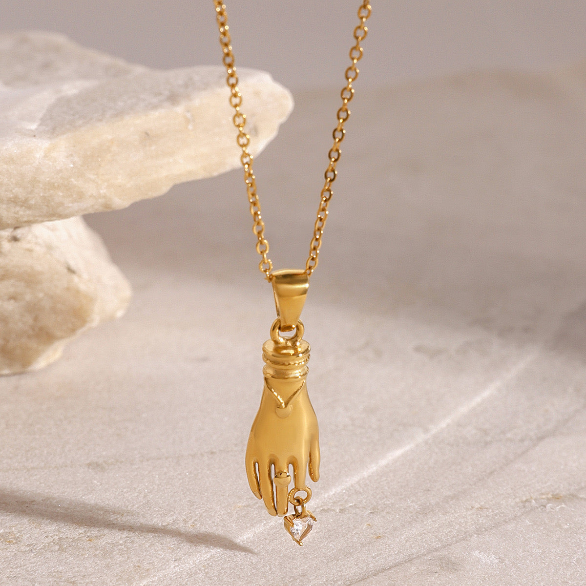 18K Gold Heart in Hand Pendant Necklace