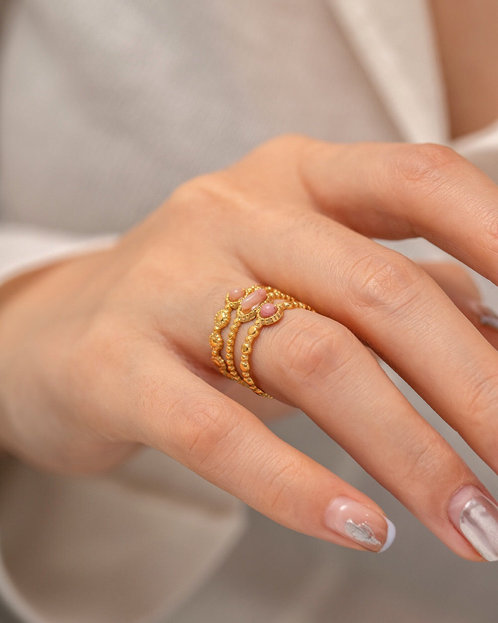 18K Gold Vintage Inspired Natural Stone Ring