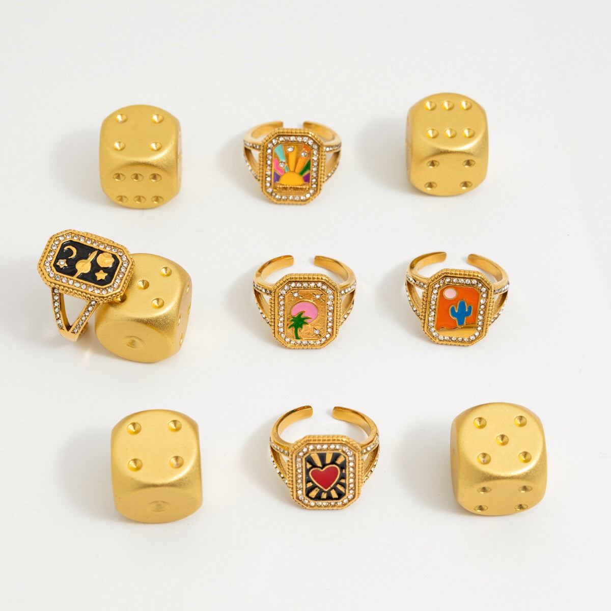 18K Gold Bejeweled Girl Boss Signet Statement Ring