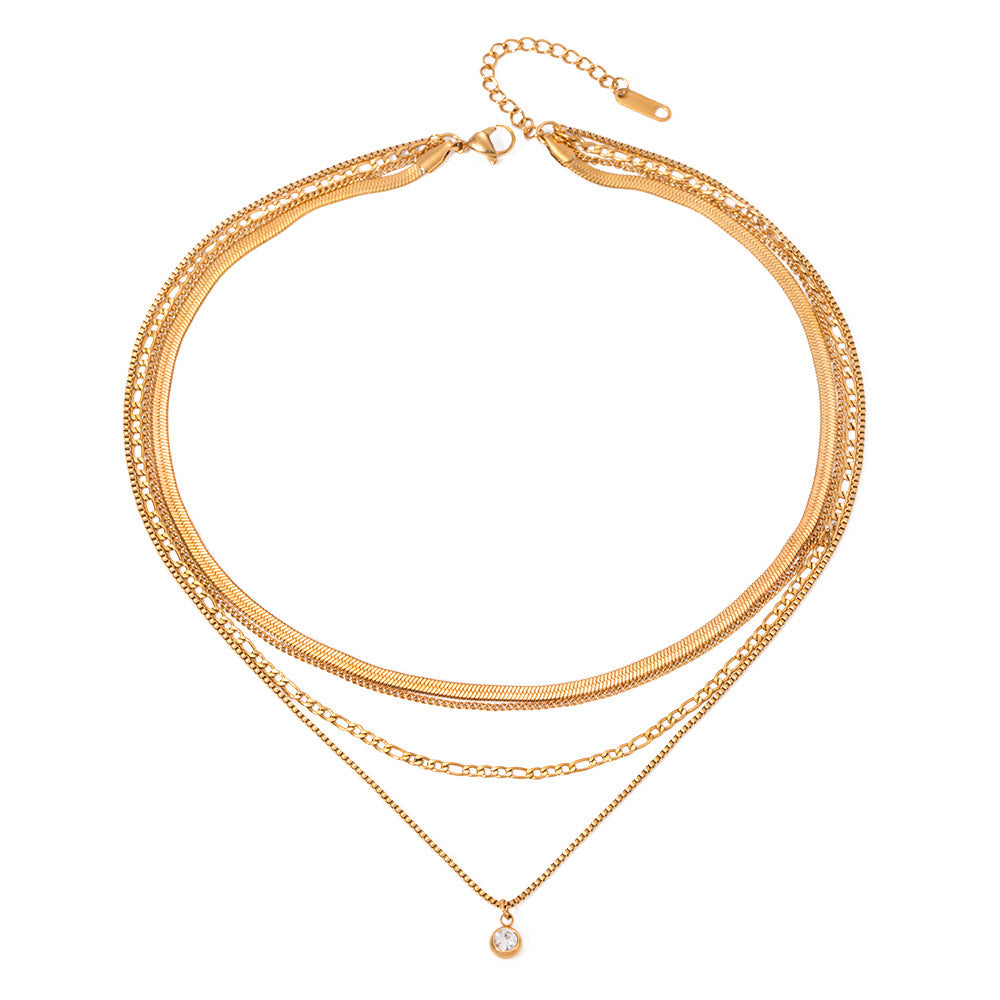 18K Gold North Star Herringbone Snake Chain Figaro Layered Necklace Set