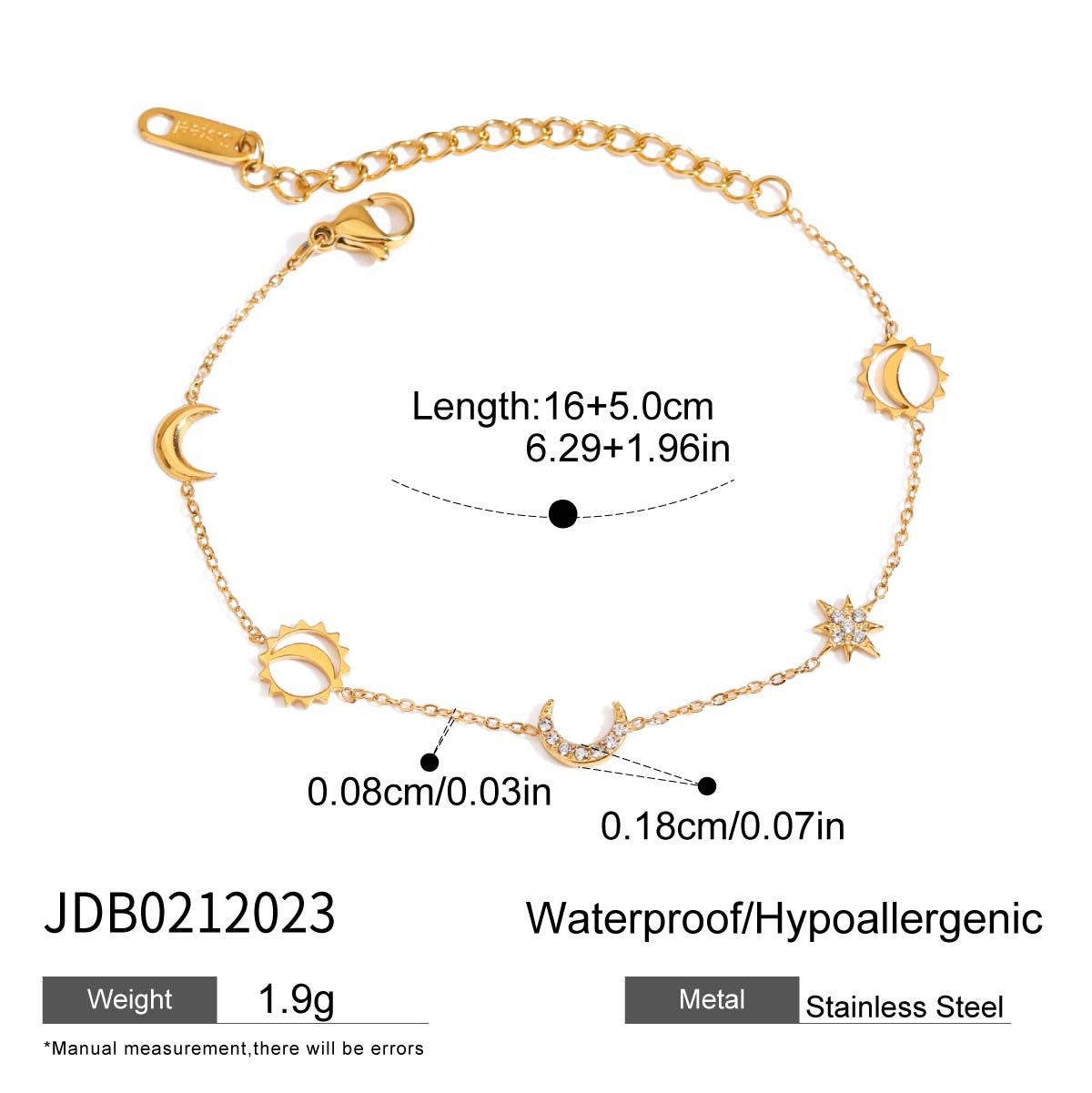 18K Gold Moon and Star Celestial Charm Chain Bracelet
