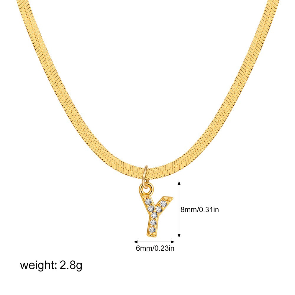 18K Gold Minimalist Glam Herringbone Chain Initial Dainty Necklace
