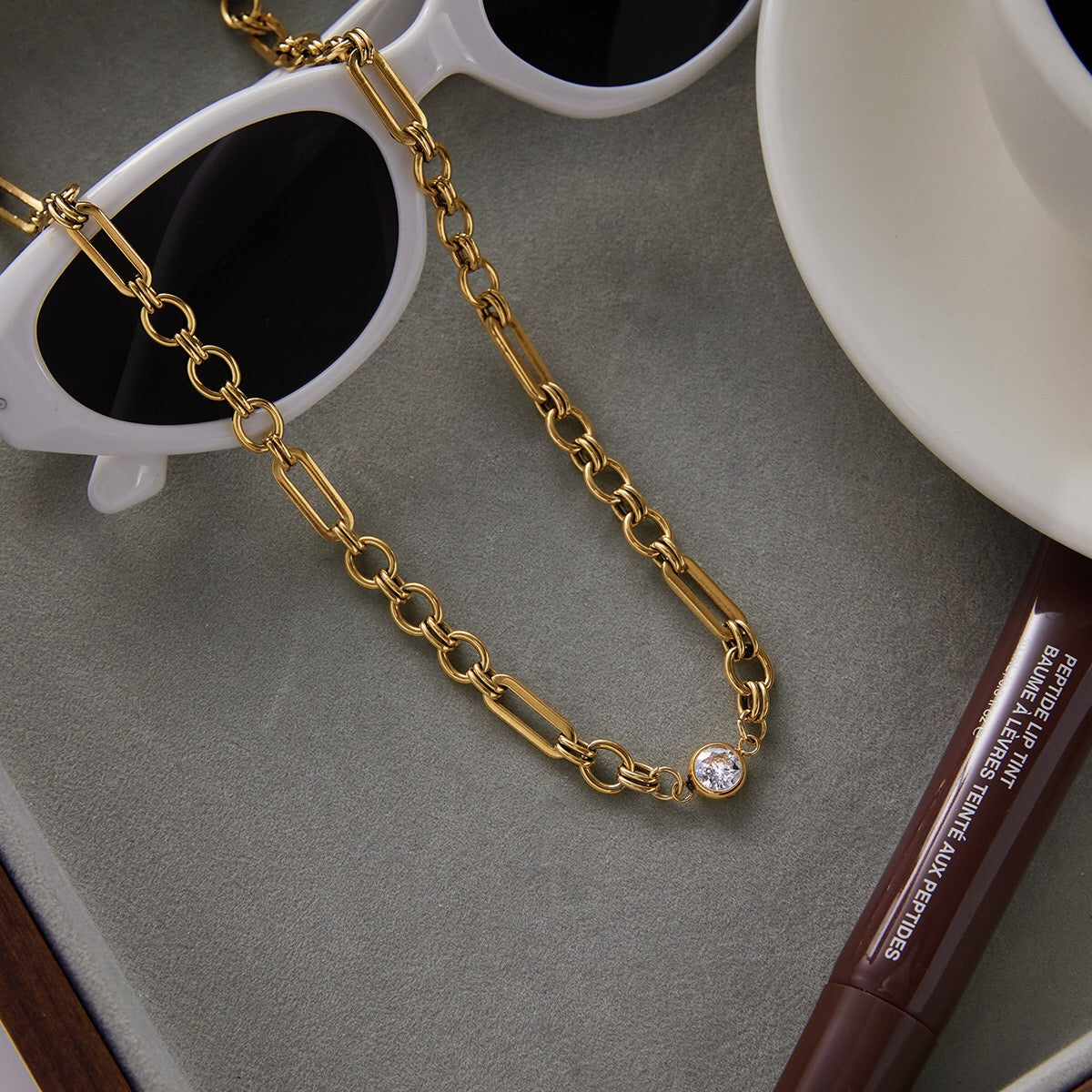 18K Gold One and Only Paperclip Circle Chain Long Necklace