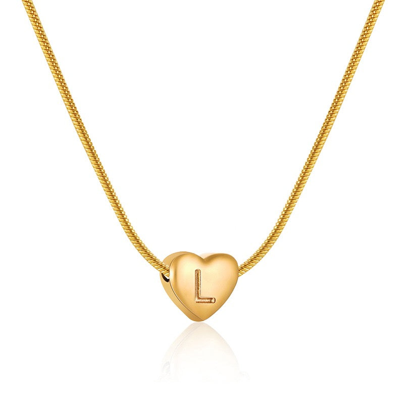 18K Gold Heart Letter Initial Dainty Necklace