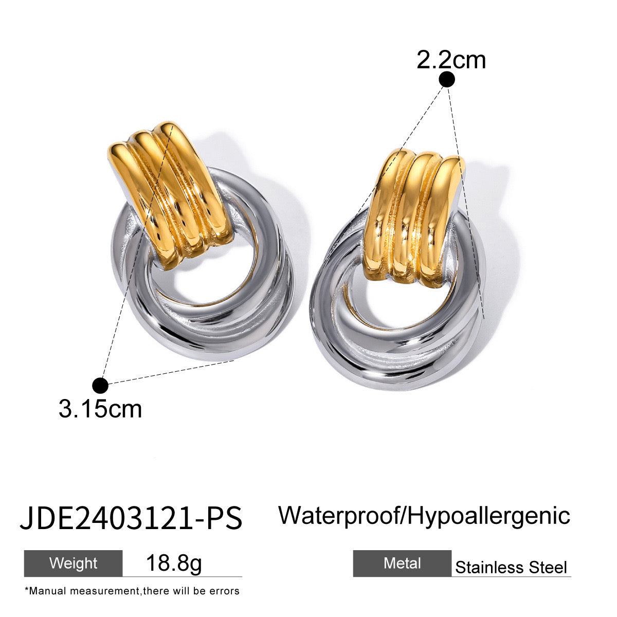 18K Gold Trendy Geometric Statement Stud Earrings