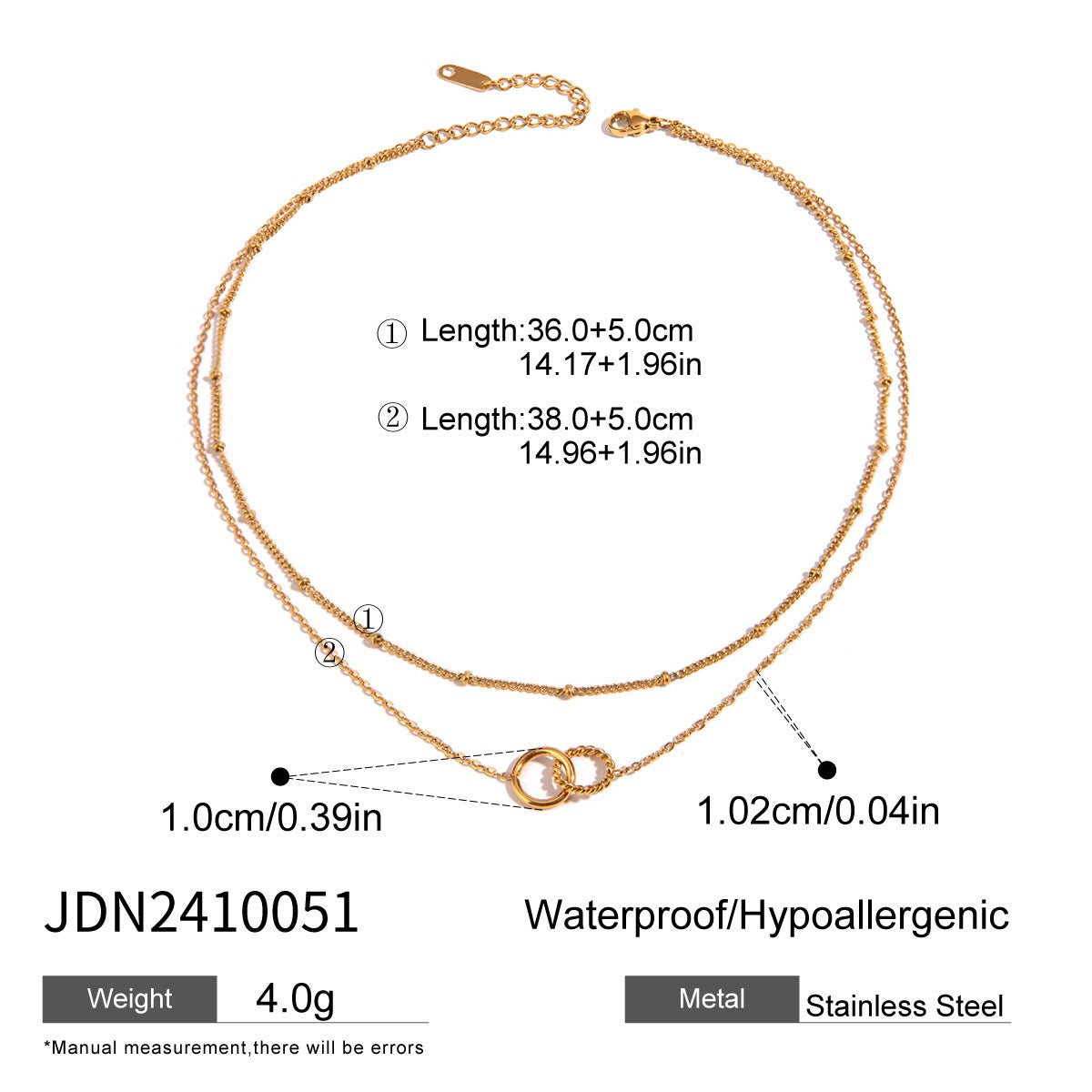 18K Gold Lingering Dainty Pendant Double Chain Layered Necklace