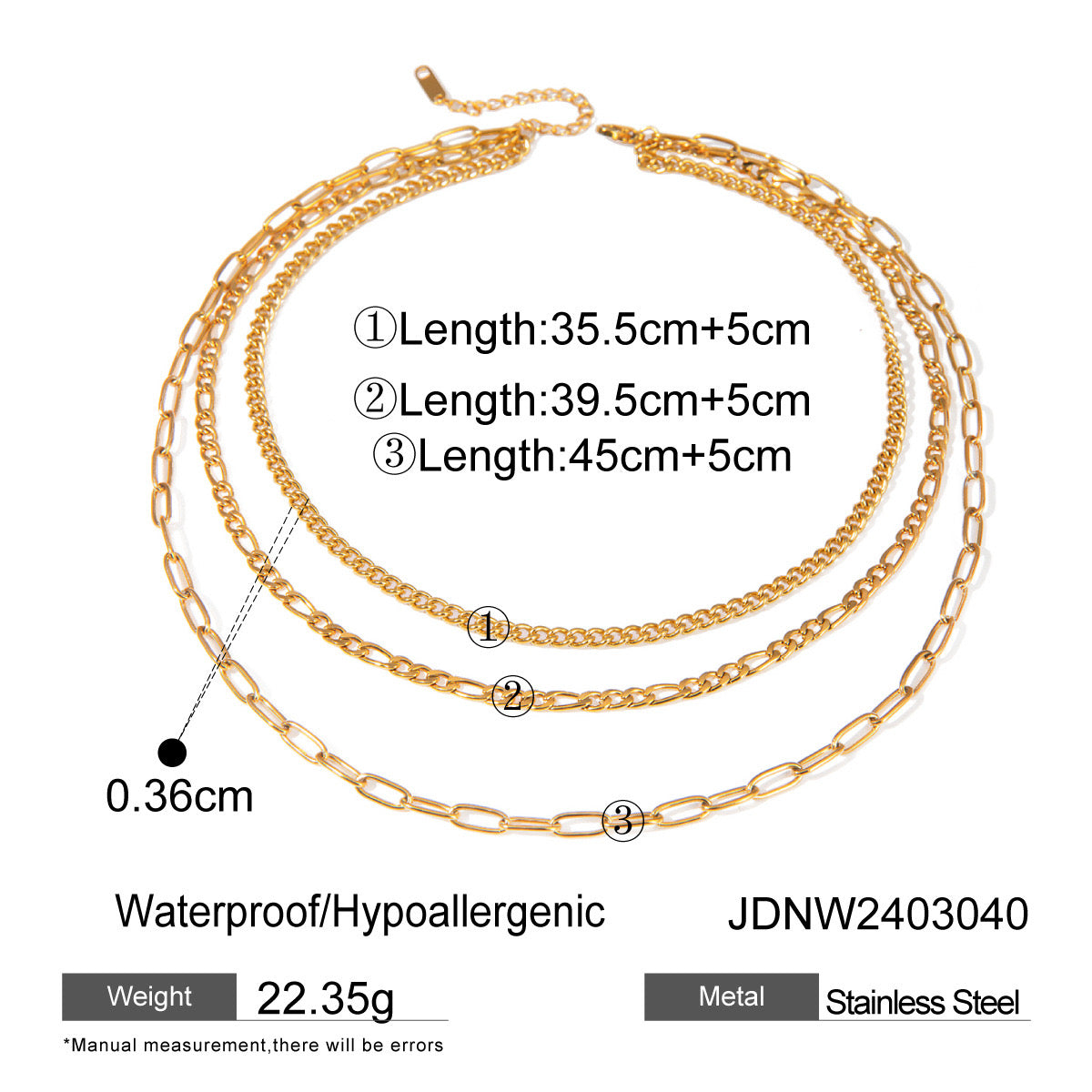 18K Gold Paperclip Chain Cuban Link Layered Necklace Set