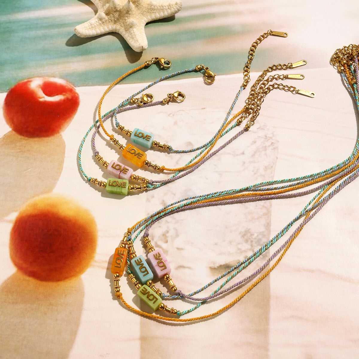 18K Gold Pastel Color Love Summer String Bracelet