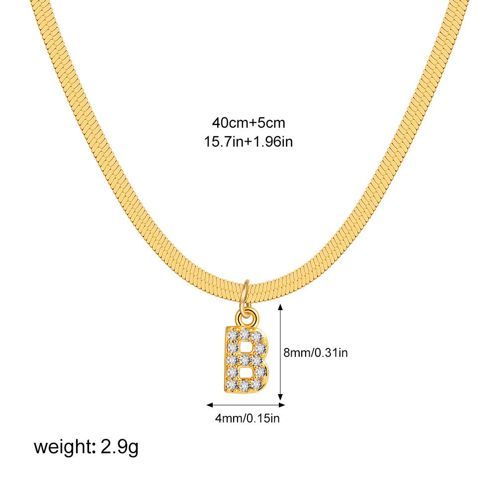 18K Gold Minimalist Glam Herringbone Chain Initial Dainty Necklace