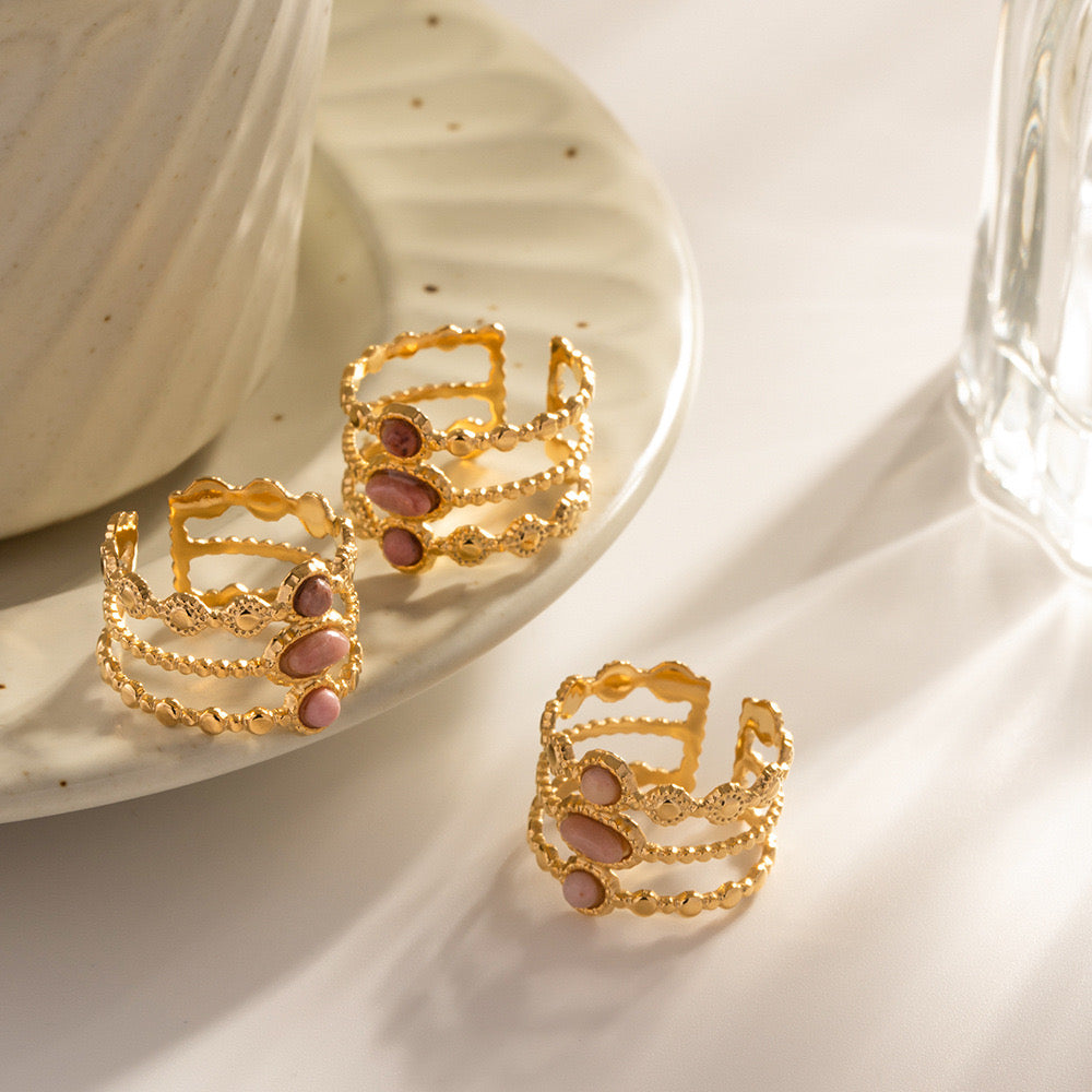 18K Gold Vintage Inspired Natural Stone Ring