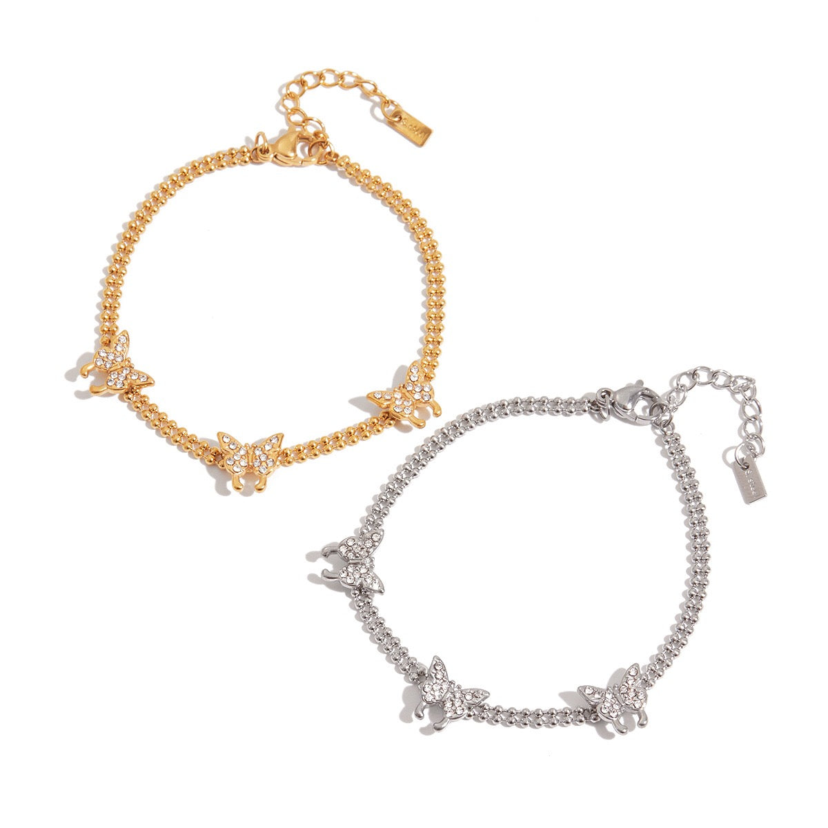 18K Gold Flutter Pave Butterfly Chain Bracelet