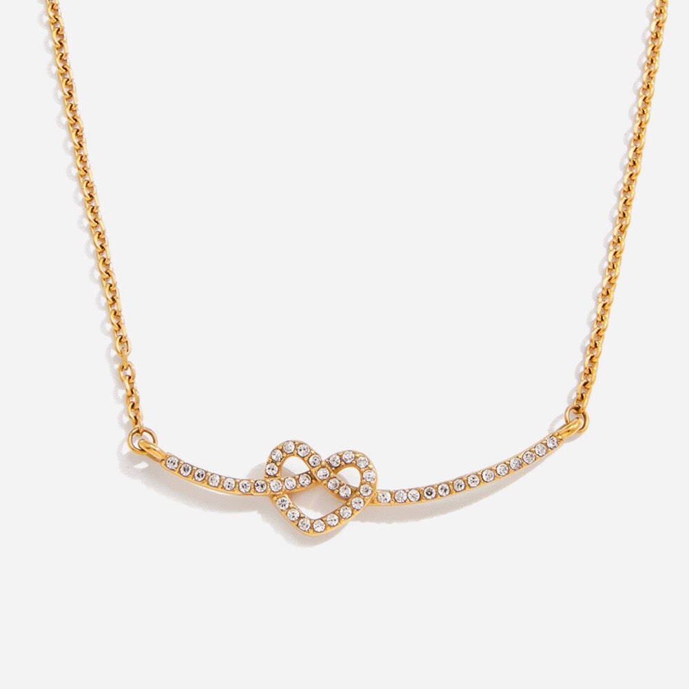 18K Gold Heart Knot Bling Dainty Pendant Necklace