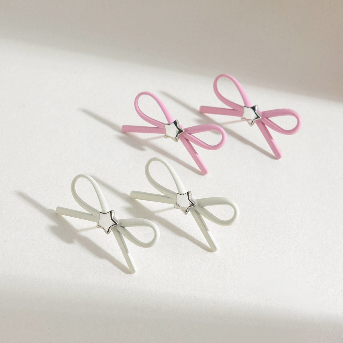 Pink Bow Cute Stud Silver Earrings