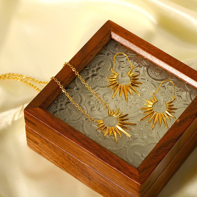 18K Gold Glowing Sun Dangle Earrings