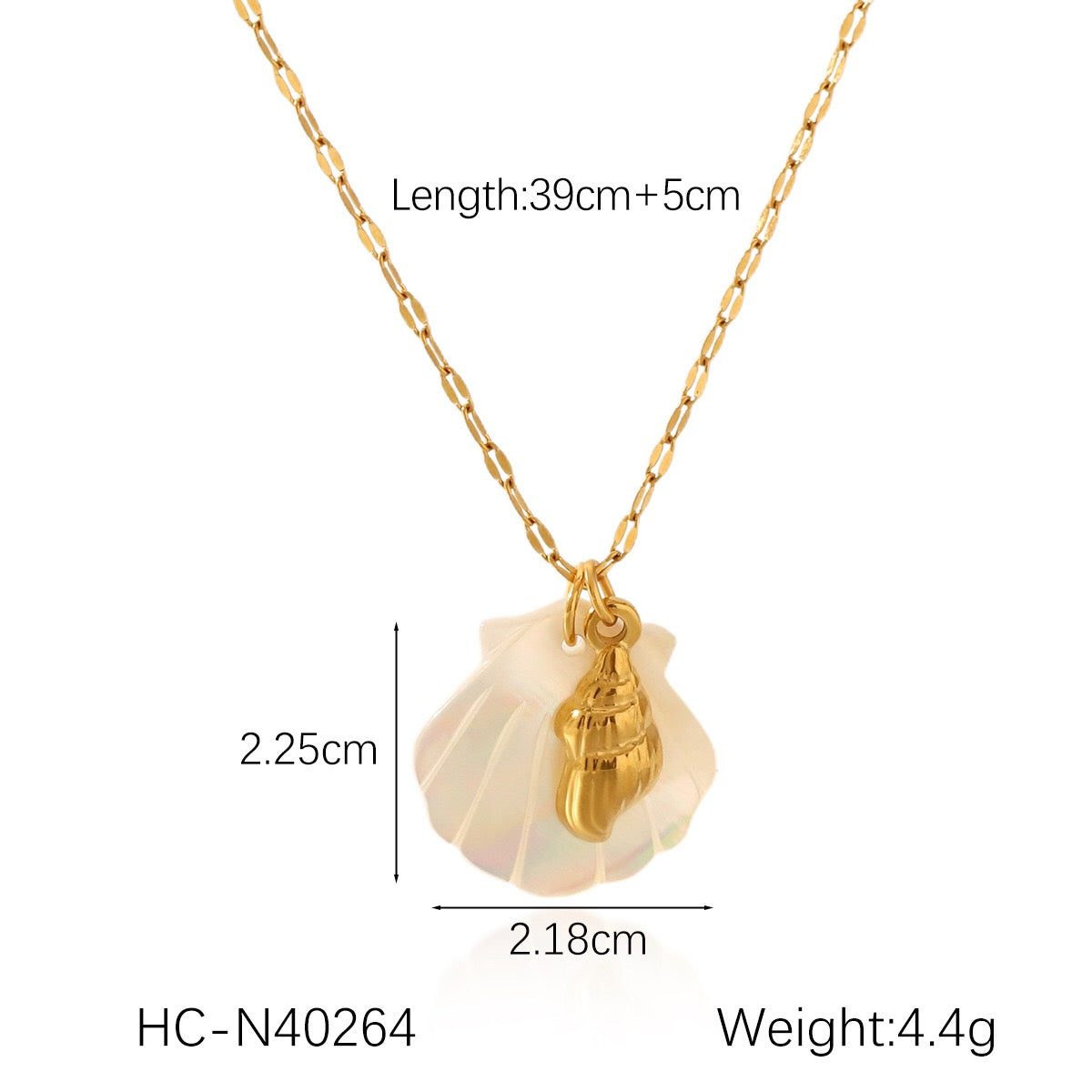 18K Gold Mother of Pearl Seashell Ocean Charm Pendant Necklace