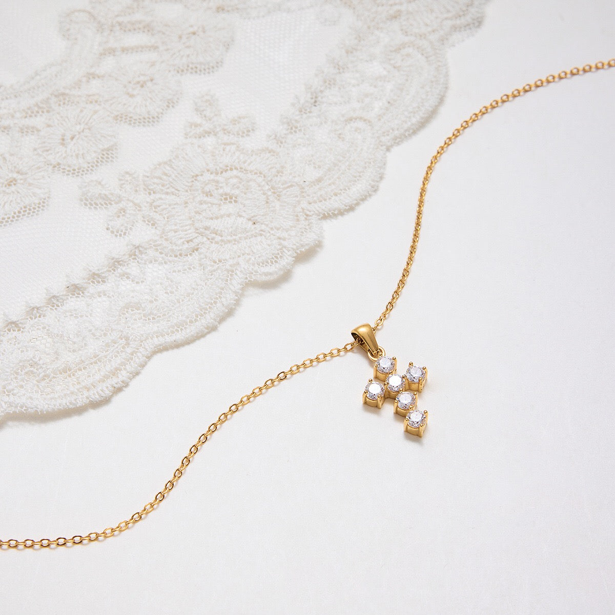 18K Gold Faith Minimalist Bling Cross Pendant Necklace