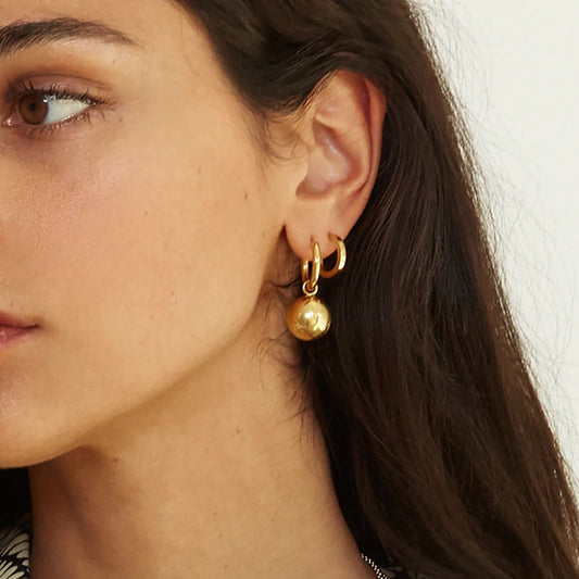 18K Gold Chic Ball Dangle Small Hoop Huggie Earrings
